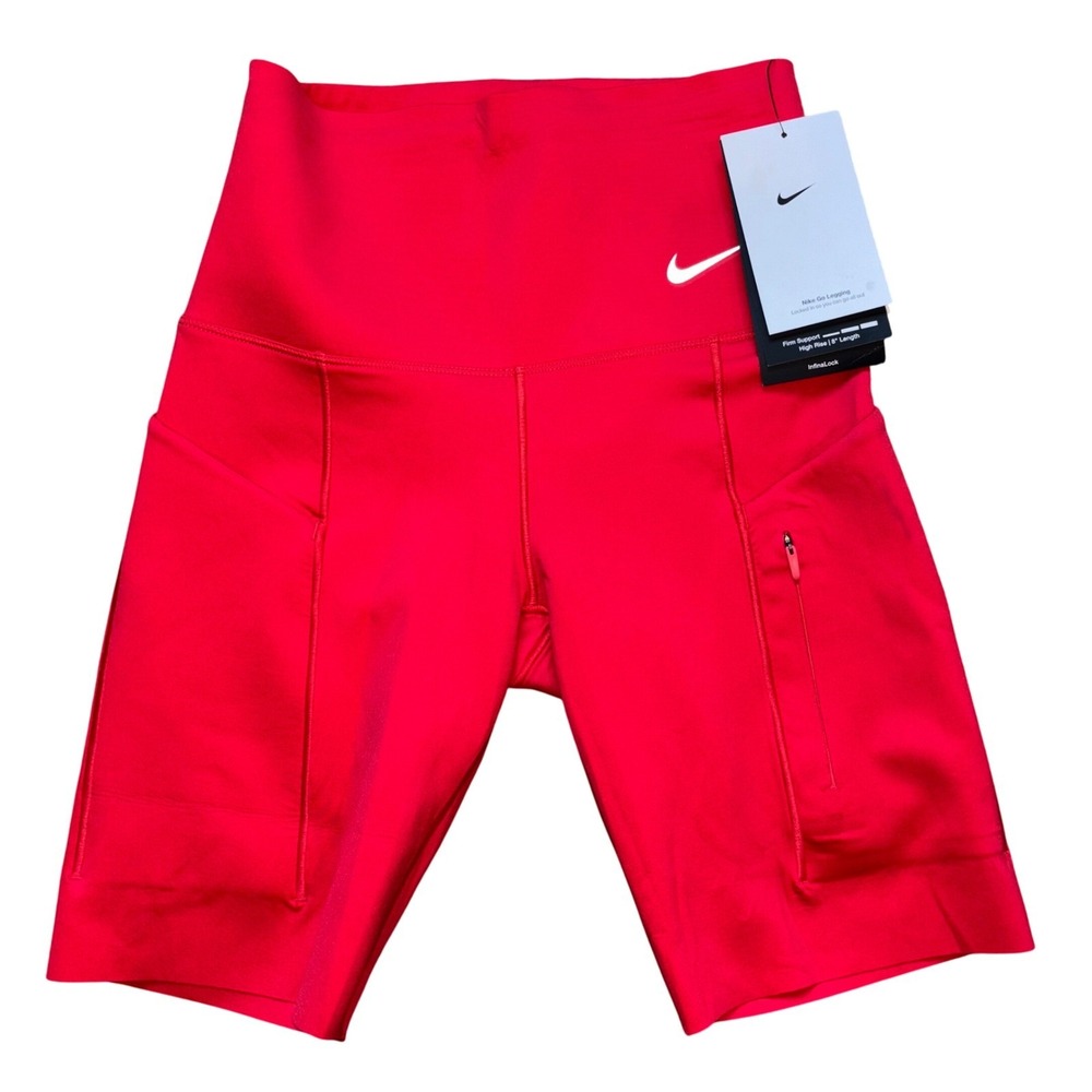 New Nike Shorts Go DRI-FIT 7" Inseam Running Biker XS Red Yoga Pilates Gym Short